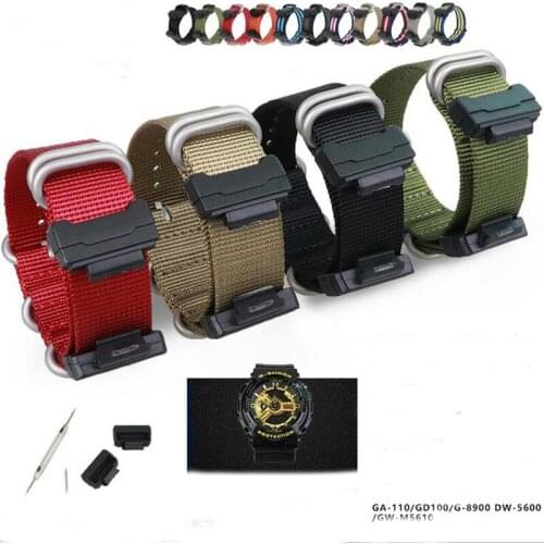 For Casio G-SHOCK GA110/DW G5600 Watch Strap 22mm Watchband Nylon Canvas Replacement Watch Band Bracelet With TPU Adapters