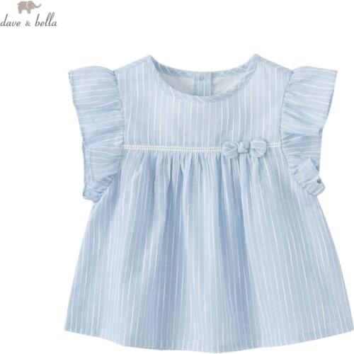 DBZ18164 dave bella summer fashion baby girls bow striped shirts infant toddler tops children high quality clothes