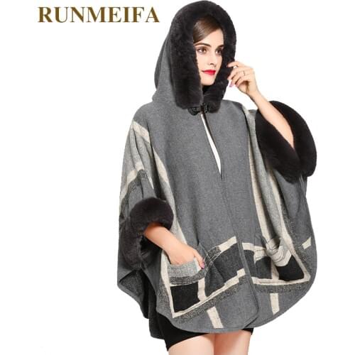 RUNMAIFA design high quality imitation fox fur winter scarf for women luxury brand warm Poncho scarf scarves striped shawl