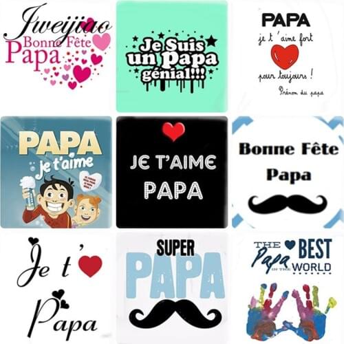 JWEIJIAO French Letter Je t'aime, papa 12mm DIY Glass Cabochon Jewelry For Square Shape Stud Earrings Cameo Charms Settings