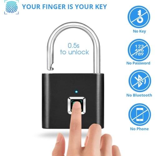 Bag Drawer Suitcase Fingerprint Lock Smart Padlock Thumbprint Door Padlocks Portable Anti-Theft Fingerprint Lock for