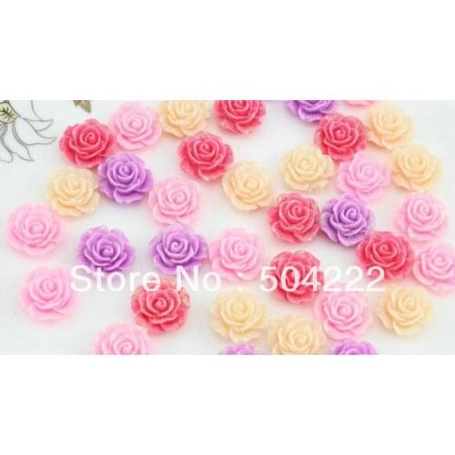 200pcs Resin mixed rose Cabochons (18mm) w/ gold shiny plating Cell phone decor, hair pin, rings DIY