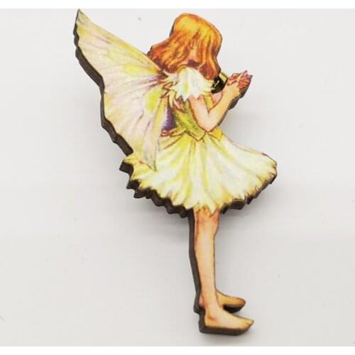 Vintage Fairy Brooch Wooden Angel Wings Badge Pin Retro Jewelry