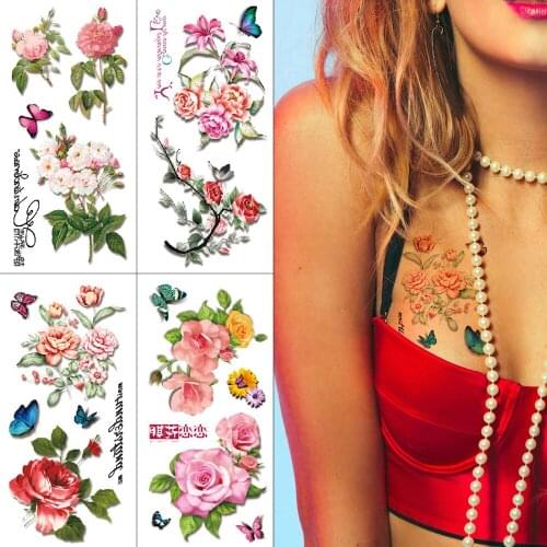 Flowers 3D Temporary Tattoo Sticker sexy woman girl body waterproof fake tattoos Butterfly english word 3D realistic tattoos