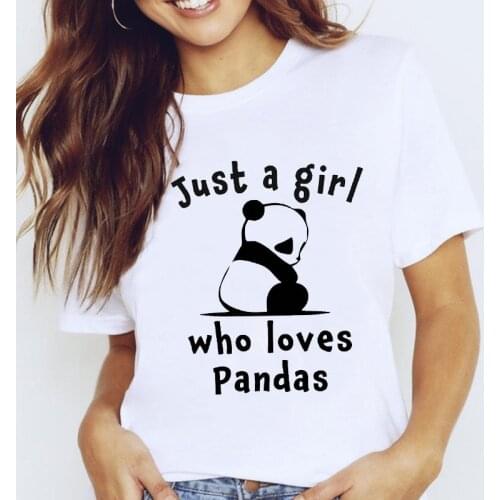 Women Lovely Cartoon Panda Girl Love Casual Trend Short Sleeve Lady Clothes Tops Clothing Tees Print Sweet Tshirt T-Shirt