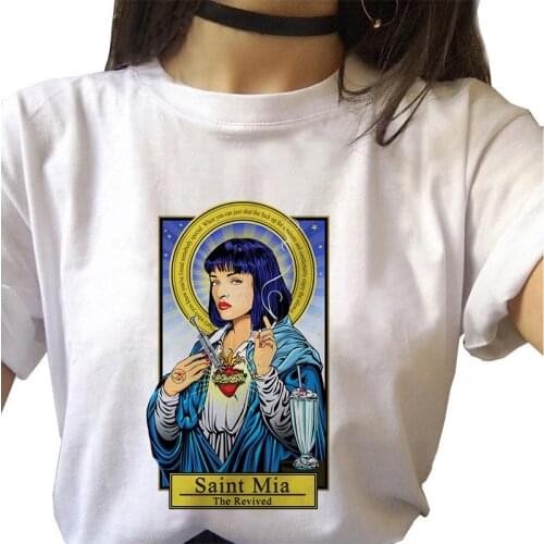 Pulp Fiction T-shirt Ladies Fashion Hip Hop Ulzzang Grunge T-shirt Harajuku Graphic T-shirt Casual Women Clothes Top