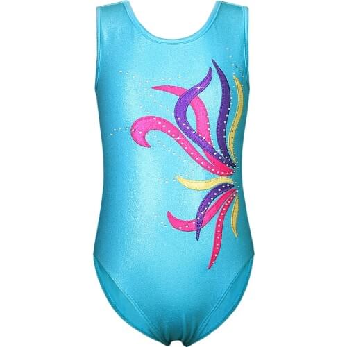 Girls 1PC Shiny Diamond Gymnastics Leotards Sleeveless Professional Gymnastic Leotard Blue Black Ballet Dancewear For Kids