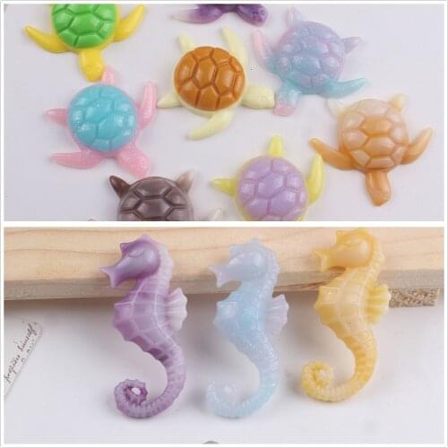 10pcs/lot flat back resin turtle resin sea horse mix colors for kids resin cabochons accessories
