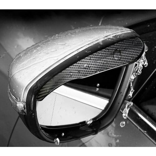 2pcs Car Side Rear View Mirror Rain Eyebrow Visor Carbon Fiber Look Sun Shade Snow Guard Weather Shield Cover Auto Accessories