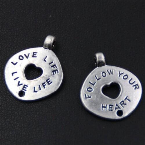 20pcs Follow Your Heart Metal Tag Antique Silver Color DIY Charm Jewelry Findings 21*17mm A304