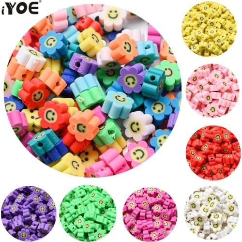 30/50/100pcs Polymer Clay Beads Yellow Smiley Face Spacer Beads for Jewelry Making Mix Expression DIY Accessories