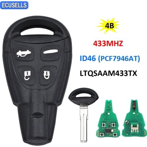 4 Button Remote Car Key 433MHZ ID46 PCF7946AT Chip For Saab 93 95 9-3 9-5 2003-2011 FCC: LTQSAAM433TX with Uncut Blade