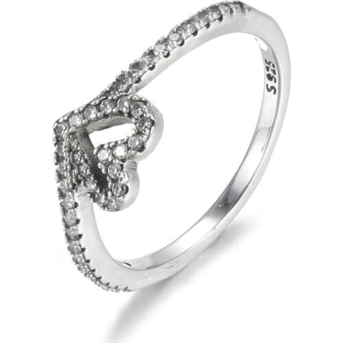 Authentic S925 Silver Wish Heart Ring For Women Wedding Party fit Lady Fine Jewelry Girl Birthday Gift Clear CZ