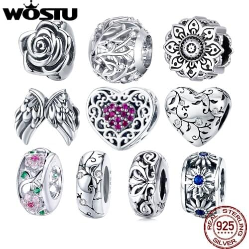 WOSTU Authentic 925 Sterling Silver Guardian Wings Beads Charms Pendant Fit Bracelets Women Party DIY Fine Jewelry Gift Making