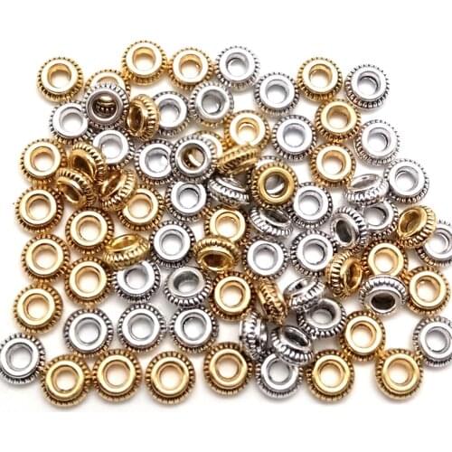 50pcs 7x3mm Gold Silver Color Zinc Alloy Beads Round Loose Spacer Beads for Jewelry Making DIY Bracelet Necklace