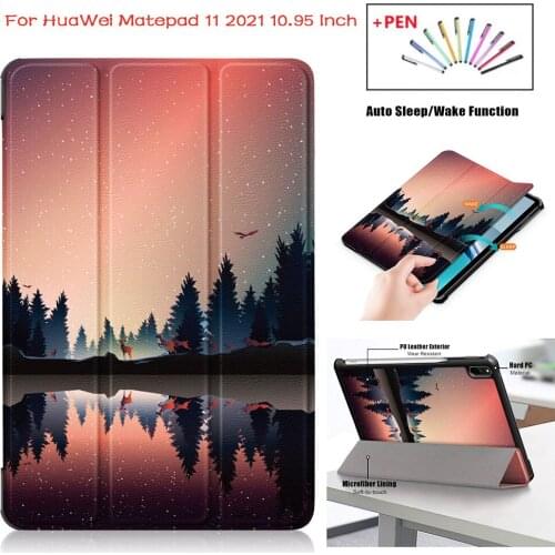 Case For Huawei Matepad 11 2021 Smart Cover Tri-Fold PU Leather Stand Tablet Funda For Huawei MatePad 11 Case 2021 Coque +Stylus