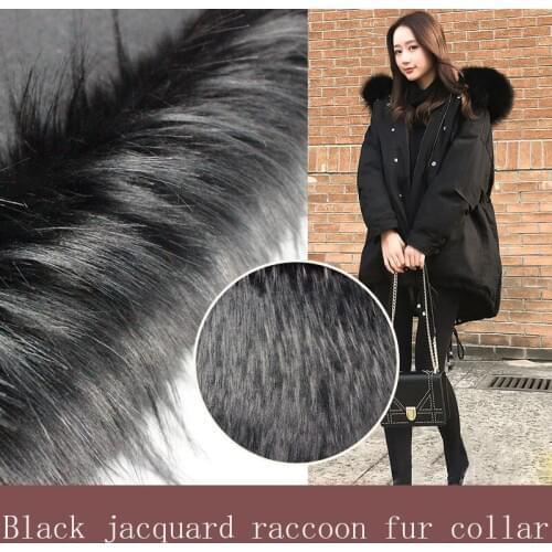 Stock artificial fur black jacquard raccoon fur collar plush jacquard imitation raccoon fur collar fabric