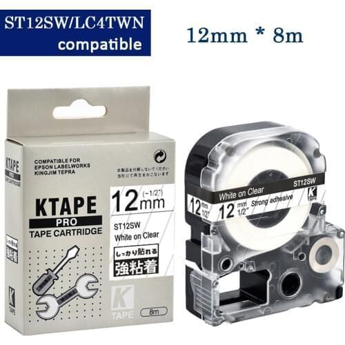 CIDY 10pcs 12MM white on clear ST12SW/LC4TWN laminated tape cassette SS12KW ribbon for kingjim/epson label maker LW300 LW400