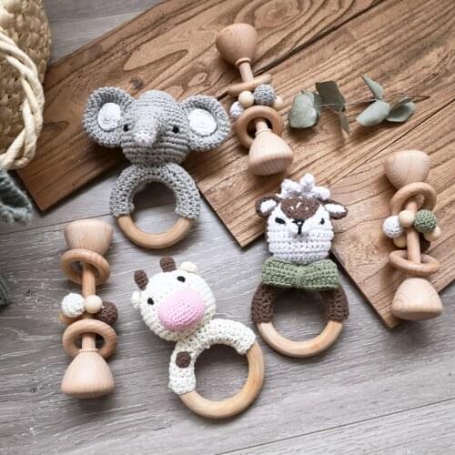 Baby Rattles Crochet Beads Wooden Cone Type Rodent Rattle Baby Toys Newborn Nursing Pendant Hanging Stroller Crib Mobile Rattles