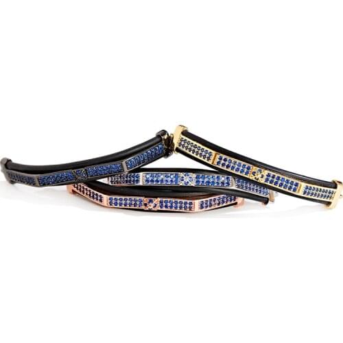 1PCS Blue Zircon Long Tube Copper Spacer Beads Classic Pave CZ Crystal Leather Loose Beads For Jewelry Making Bracelet DIY