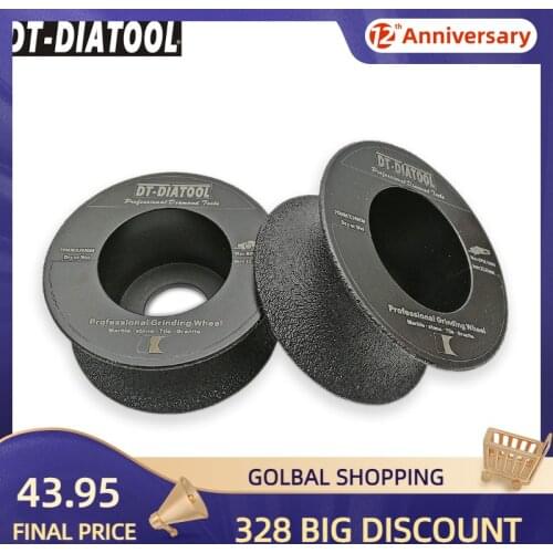 DT-DIATOOL 2pcs/pk 75mmx30mm Vacuum Brazed Diamond Half-Round Edge Grinding Wheel For Marble Granite Stone Profile, Grits #60