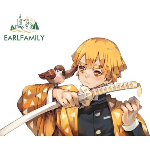 EARLFAMILY 13cm x 8.6cm for Demon Slayer Zenitsu Peeker Anime Car Stickers Vinyl Car Wrap Decal Refrigerator Campervan Decals