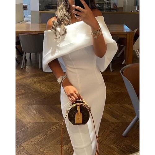 Elegant Off Shoulder Cape Design Skinny Party Dress Women Casual Solid Color Long Dress Autumn Fashion Back Bow Dress Vestido