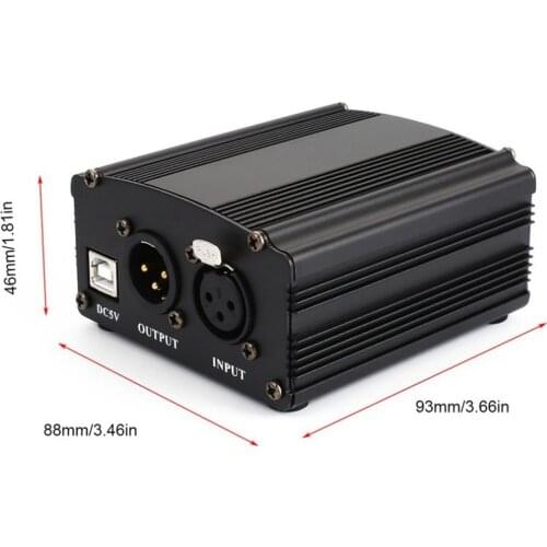 48V Phantom Power Supply with Charging Cable for Microphone Music Recording