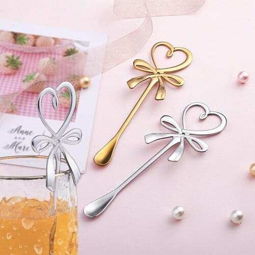 Glod Girl Wind Bow Love Spoon Stainless Steel Dessert Spoon Coffee Spoon Stirring Spoon