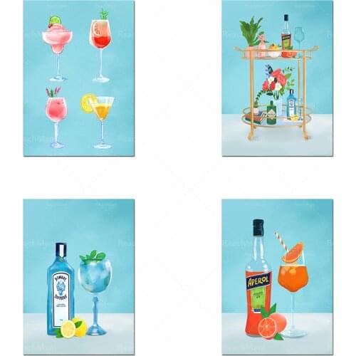 Printable bar cart illustrations, kitchen wall art, alcohol prints, cocktails, aperitifs, gin bar home decor posters