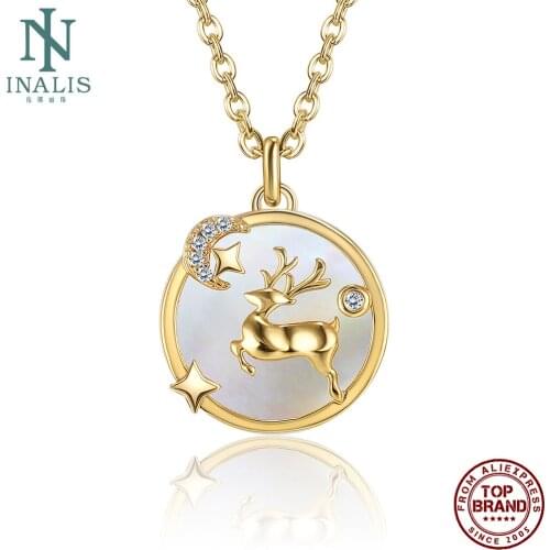 INALIS Gold Color Round Fawn Star Pendant Necklaces With Pave Moon Zircon Unique Design Women Necklace Anniversary Jewelry Gift