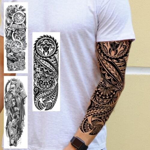 Indian Totem Temporary Tattoos For Men Shoulder Women Compass Warrior Turtle Fake Tattoo Sleeves Black Full Arm Tatoo Large