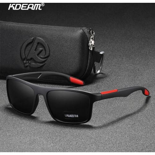 KDEAM Classic Polarized Sunglasses Suqare TR90 Ultra Light Weight Trendy Shades Cool Rectangle Sport Driving Glasses With Box
