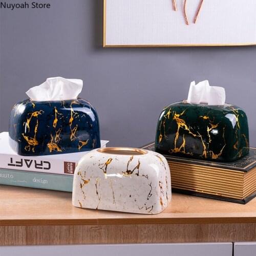 European-style Ceramic Tissue Box Marble Pattern Ceramic Storage Decoration Creative Living Room Tissue Box/bathroom Decoration