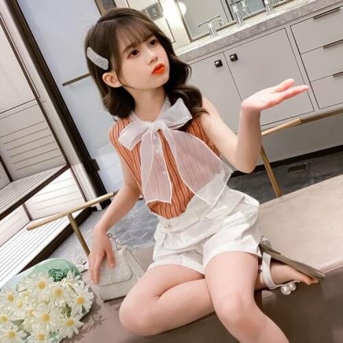 Children Girl Summer Clothing Set Big Bow Striped Tops+shorts Suits Kids Children 2pcs Princess Clothes Sets