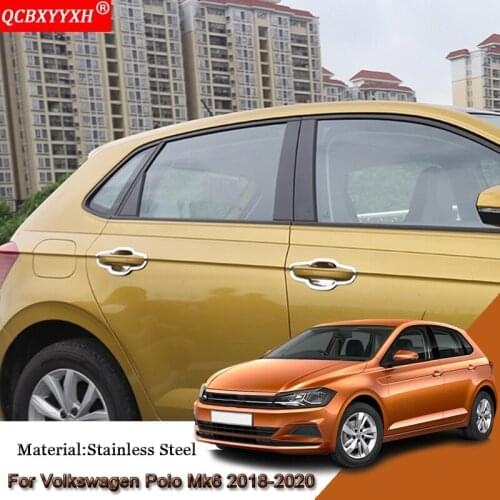 Car Exterior Door Bowl Sequins Handle Cover Frame Car Stickers Auto Accessories For Volkswagen Polo MK6 Virtus Sedan 2018-2020