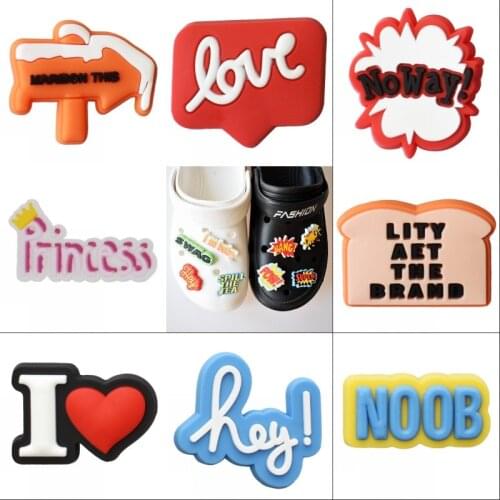 10 pcs Fashion Short Sentence Popular Phrase OMG Hey Noob Bang Super Love No Way Princess Love Adults Lady Men Sandal Ornaments