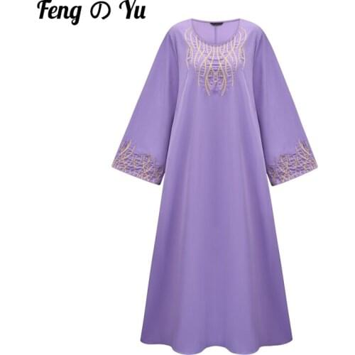 Dubai Abaya Embroidered Fashion Grand Marina Scarf Dress Turkey Kaftan Islamic Clothing Muslim Women Vestidos Arab Robe Purple