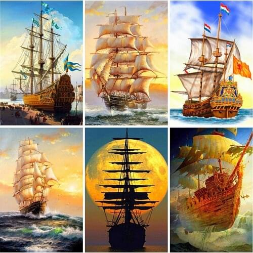 MomoArt DIY Full Drill Square Diamond Painting Sailboat 5D Diamond Embroidery Landscape Rhinestones Mosaic Handmade Hobby
