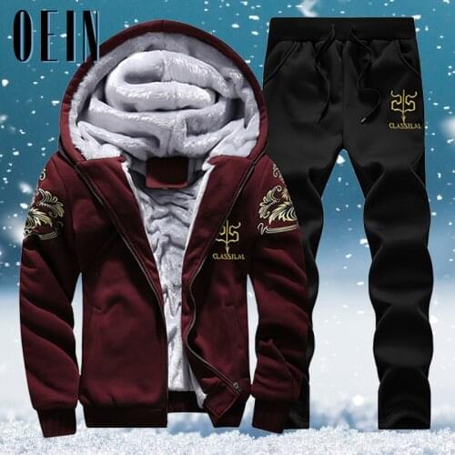 Winter Tracksuits Men 2 piece Sets Casual Thicken Fleece Warm Hooded Jacket Pants Sweatshirt Sportswear Coats Hoodie Track Suits
