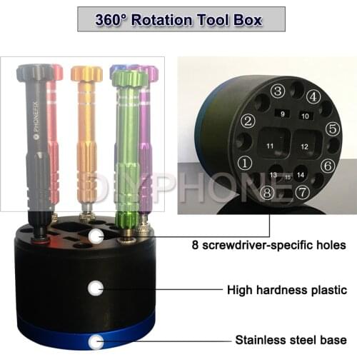 Screwdriver Storage Box Desktop Holder 360 Rotation Toolbox with 8 Specific Holes Mobile Phone Repair Hand Tools Screw Base
