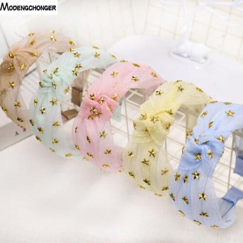 2020 Bohemian Hairband Vintage Sweet Wide-brimmed Hair Roop With Diamond Star Romantic Lace Silk Gauze Headwear Hair Accessories