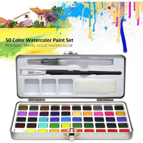 50 Colors Solid Watercolor Paint Set Portable Travel Solid Watercolor Drawing Iron Box For School Kids Professional Art Supplies