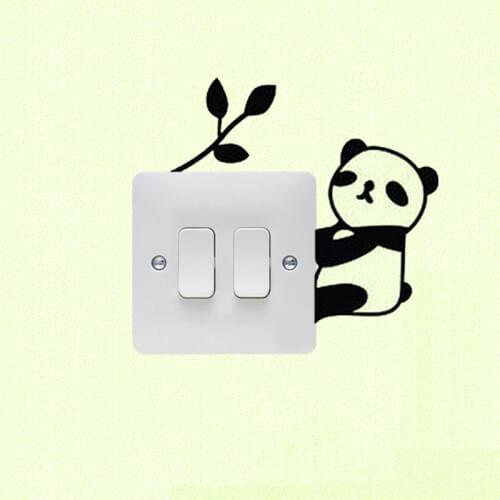 Panda And Bamboo Cartoon Black Vinyl Switch Sticker Home Decor Wall Decal 3SS0169