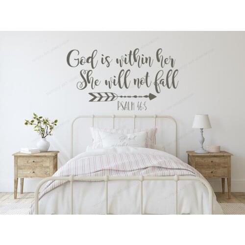 Scripture Nursery God is Within Her She Will Not Fall Psalm 46:5 - Bible Verse Wall sticker Girls Bedroom decor HJ784
