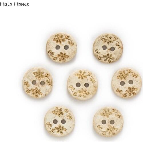 30pcs 2 Hole Coconut Buttons Flower Stamp Sewing Scrapbooking Clothing Home Gift Handwork Decor DIY 13mm