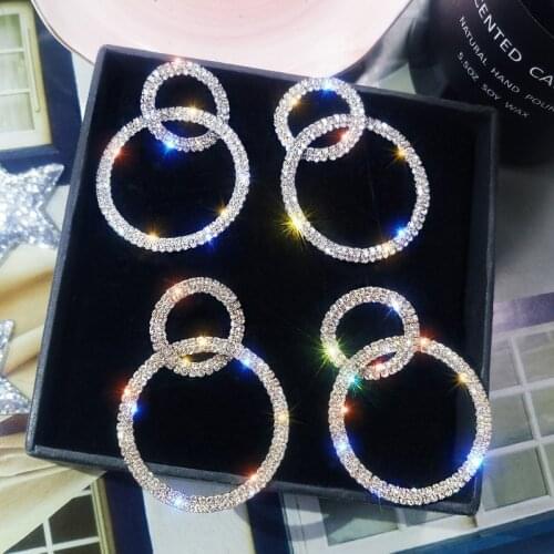 Luxury Shiny Crystal Large Stud Earrings Lady Fashion Large Earring Size Round Temperament Earring Jewelry