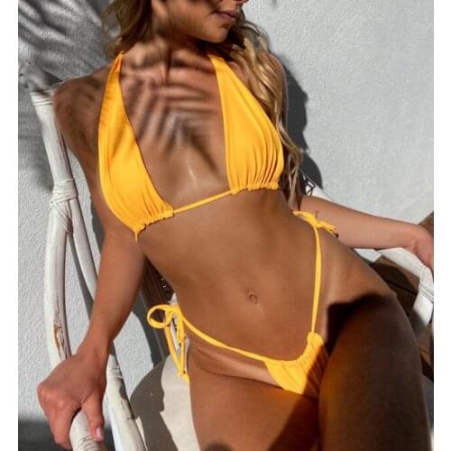 Sexy Brazilian Thong Bikini Swimwear Women 2021 Bandage Solid Swimsuit Micro Bikini Set Summer Beachwear Swim Suit