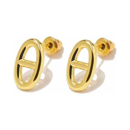 Simple Women stud Earring Hot Selling Titanium Steel Gold color Brand Earrings for Office Lady