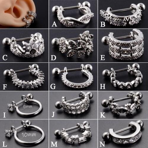 1PC Silver Color Barbell Earring Helix Daith Micro Pave CZ Zircon Dangle Labe Ring Cuff Ear Tragus Cartilage Girl Women Jewelry
